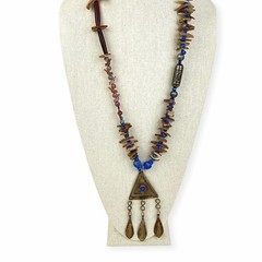 Artisan Coconut Shell Pendant Necklace Dangle Chips Tribal Beaded Boho Chic