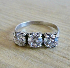 Amazing Art Deco 1.50 Carat Three Stone Trilogy Ring with 3 Old Euro Diamonds