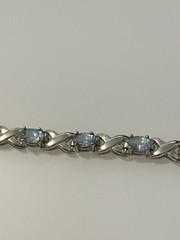 Vintage Estate 925 Sterling Silver Light Blue Topaz XO Tennis Bracelet 6.5″