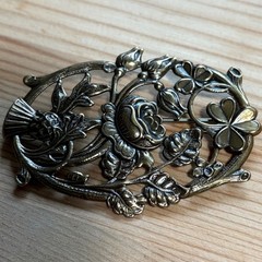 Vintage Art Nouveau Floral Oval Brooch Pin Rose Clover Flowers Feminine 2 inch