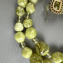 Vintage Necklace Earring Set Lime Green Marbled Lucite Double Strand Clip On