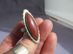 VINTAGE OLD PAWN STERLING SUPER LONG NAVETTE MARQUISE JASPER RING SIZE 6