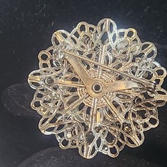 Vintage Silver Tone Amber Rhinestone Floral Filigree Brooch Pin Topaz Color