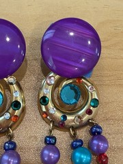 Vintage Multicolor Beaded Dangle Drop Earrings Clip On 4” Long