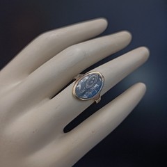 Vintage Silver Niello Ring Oval Floral Gold Frame Russian 875 Soviet Men Women