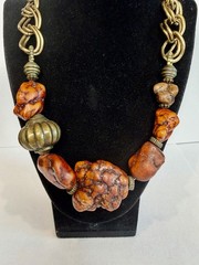 Vintage Brown Howlite Nugget And Gold-toned Necklace 1980’s