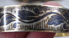 Rare Vintage Silver 875 Niello Bracelet Leaves Swirling Golden Patina Russia