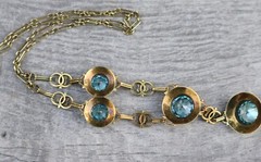 Antique Edwardian 14K Gold Round Vivid Blue Zircons with Seed Pearls Necklace