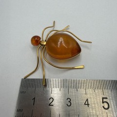 Vintage Amber Spider Brooch 1970s Baltic Honey Amber Gilded Brass Pin Jewelry