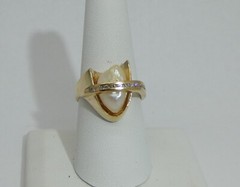 Modern Space Age Solid Gold Ring w/ Mississippi River Pearl & Band of Diamonds
