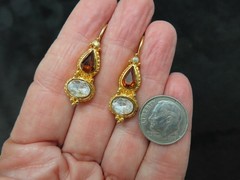 Vintage 1990’s Gold Tone Golden Topaz & White Rhinestone Dangle Pierced Earrings