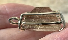 Gold Rutilated Quartz Penant Faceted Emerald Cut Four Prong Setting