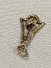 Vintage 14k Solid Yellow Gold Bell Shape Flower Pendant Accent Diamond 0.68g