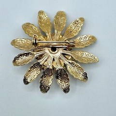 Flower Brooch Honey Rhinestone Filigree Leaves Floral Statement Vintage Pin
