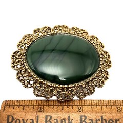 Vintage Large Green Polished Stone Brooch Pin Pendant