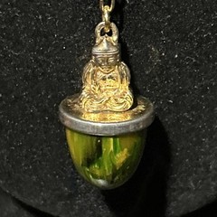 Vintage 30g Green Yellow Tested Bakelite Buddha Fob Pendant French 32” Necklace