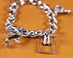 Vintage Mixed Theme Oval Link Curb Charm Bracelet 5 Charms Sterling Silver 6 3/4