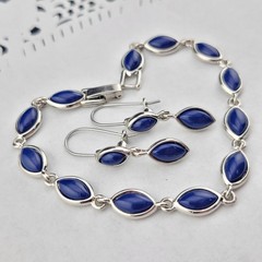 Retro Liz Claiborne Navy Blue Lucite 7.5″ Bracelet 1.25″ Earring Set Silver Tone