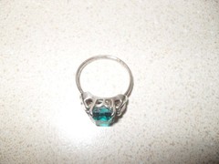 Vintage Sarah Coventry Ring Sterling Silver Teal Turquoise Blue Stone Adjustable