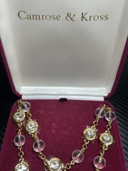 Camrose & Kross Jacqueline Kennedy Crystal Necklace Gold Tone Bezel Set Box COA