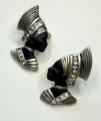 Vintage Egyptian Revival Nubian Queen Brooch & Earrings Set Askew London Style