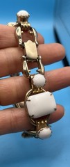 Vintage Juliana DeLizza & Elster 5Link Bracelet Unsigned White Milk Glass Estate