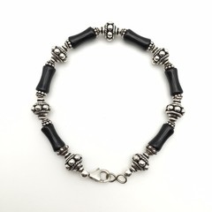 Silver Schark Handmade Sterling Silver & Black Onyx Beaded Bracelet 8” 20g #57