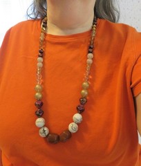 Chunky Long 30″ graduated necklace brown and white agate stone, glass, plastic