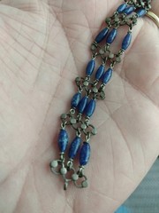 Antique Art Deco Sterling Silver Bracelet 7 Inches Blue Czech Glass