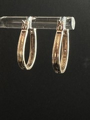 Gold Over 925 Sterling Ross Simons Oval Horseshoe Hoop Diamond Chip Earrings