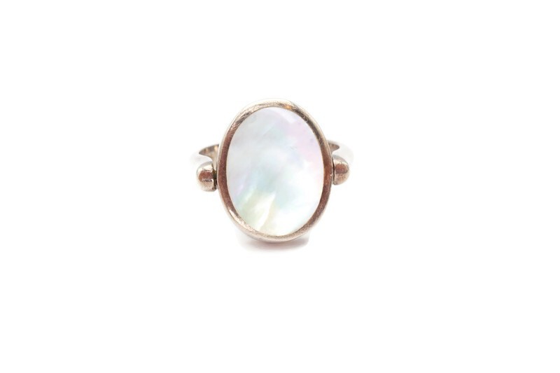 Vintage Sterling Silver 925 Mother Of Pearl Black Onyx Spinner Ring Size 7