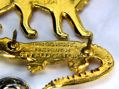 Vintage GG HARRIS Gold Plated Fine Pewter Pins #600 Alligator & #493 Lion