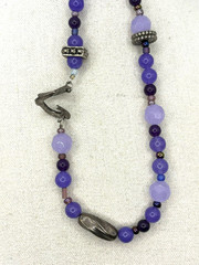 Purple Glass And Silver Metal Charms Art Deco Beaded Necklace 24 Inch