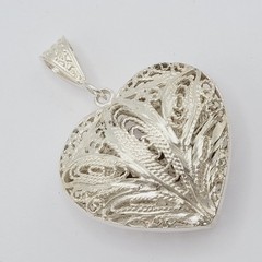 Heart Open Metal Southwestern Style Silver Plated Filigree Puffy Puffed Pendant