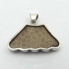 Vintage Sterling Silver Fossil Coral Fossilized Fan Whale Tail Charm Pendant