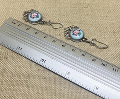 Vintage Earrings Rostov Finift Russian Enamel Painted Floral Dangle Silver Tone
