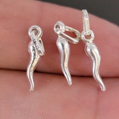Italian Horn Pendant 925 Sterling Silver .75″ Long Good Luck Amulet NOS Vtg 90s