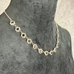 Vtg Black Clear Rhinestone Floral Silver Chocker Necklace Whimsygoth 90s Y2K