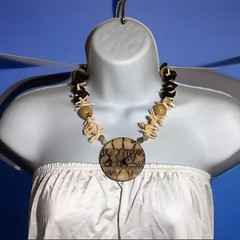 Vintage Buffalo Horn Bone Bovine Shell Tribal Necklace