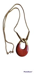 1960’S CROWN TRIFARI GOLD-TONE BURGUNDY LUCITE PARIS ERA MODERN NECKLACE PENDANT
