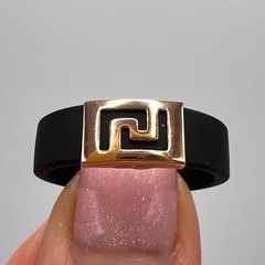 Vintage 14K Gold & Black Rubber Ring Size 6.5 Geometric Designer Style Ukraine