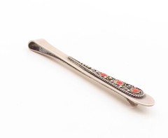 925 Sterling Silver Vintage Tie Clip ISRAEL Carved Red Gemstones TR3786