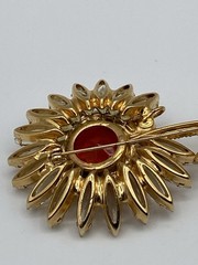 Vintage JULIANA D&E Sunflower Large Pin Brooch Champagne/Orange Rhinestone Stem