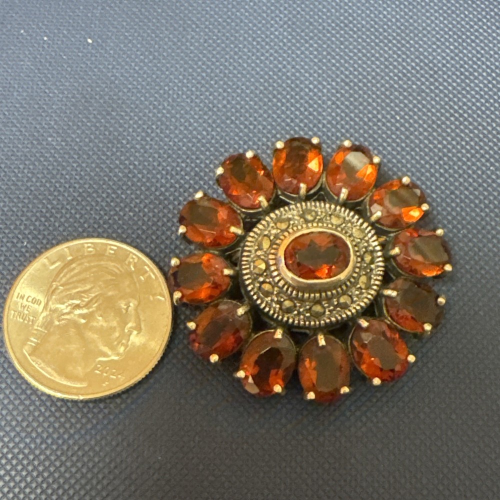 Large Antique Sterling Silver red wine almandine garnet Brooch/pendant 18g