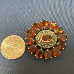 Large Antique Sterling Silver red wine almandine garnet Brooch/pendant 18g