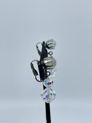 Vintage Aurora Borealis dangle lever back Earrings graduated silver tone 1″