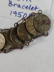 Vintage Mexican Coin Link Bracelet Estados Unidos Mexicanos 1 Centavo 1950’s HM
