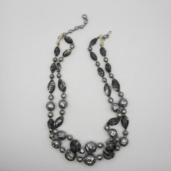 Vintage Hong Kong Necklace Beaded Black Gray Double Strand 23 Inch