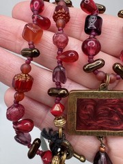 Vintage NOS Shaune Bazner Gold Tone Enamel Carnelian Crystal Glass Necklace 18”