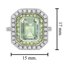 Art Deco Style Lab Created Diamond Green Amethyst Peridot 14K White Gold FN Ring